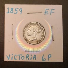 1859 VICTORIA SIX PENCE 92.5 SILVER COIN IN EF CONDITION