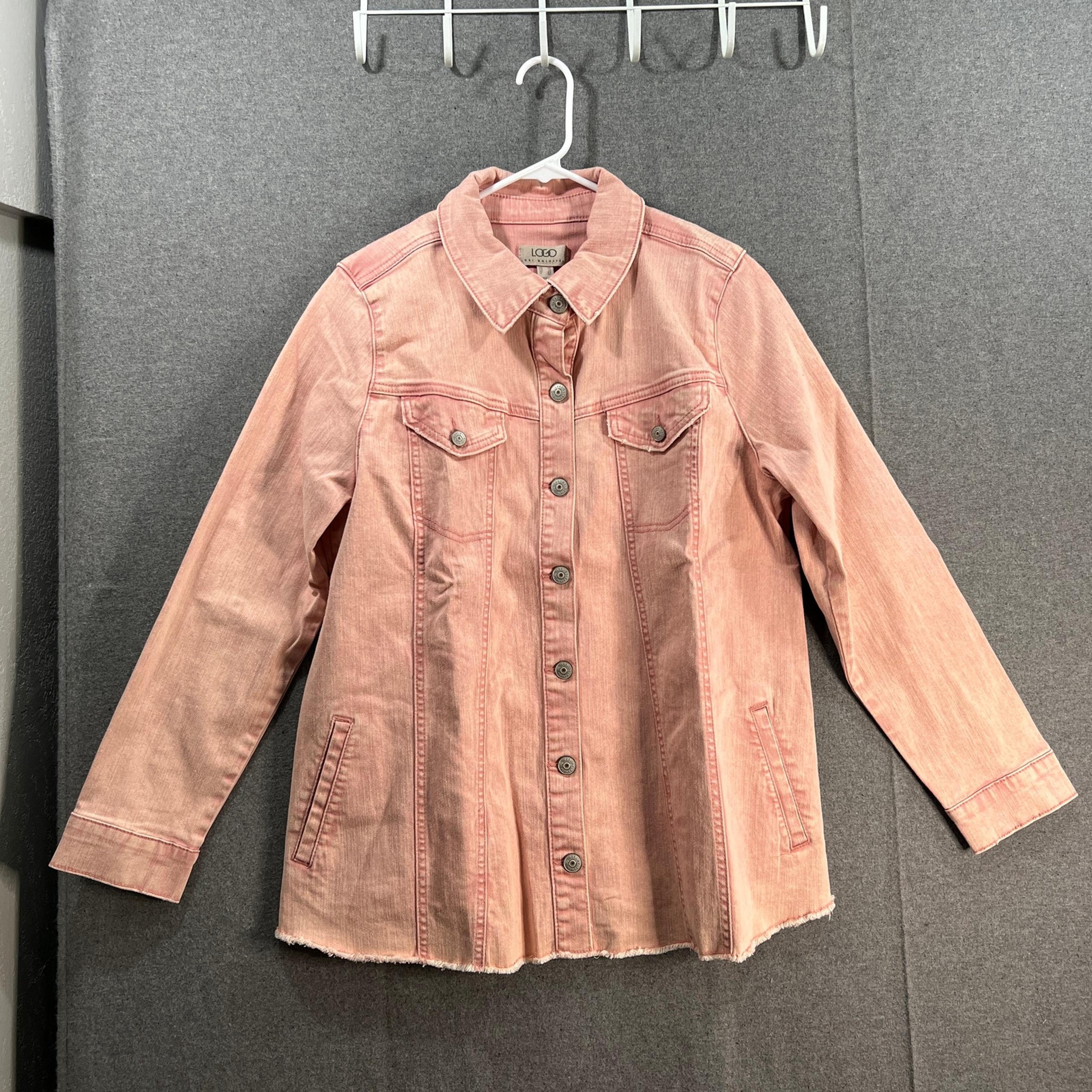LOGO by Lori Goldstein Jeans Jacket Womens Size 14 Orange Color with Frayed Hem