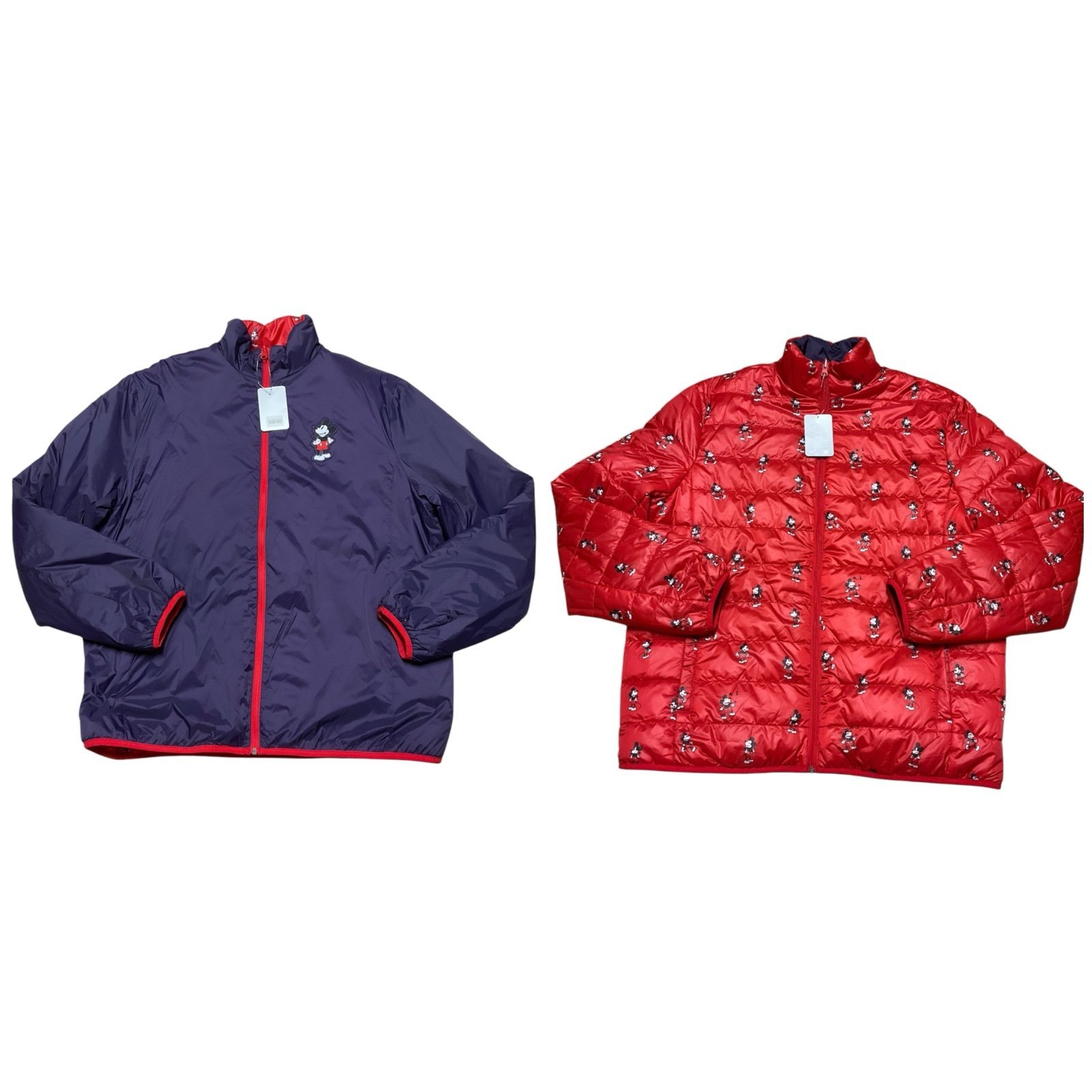 Mickey Mouse Puffy Jacket Adult L Disney Unisex Reversible Coat Zip Up Puffer