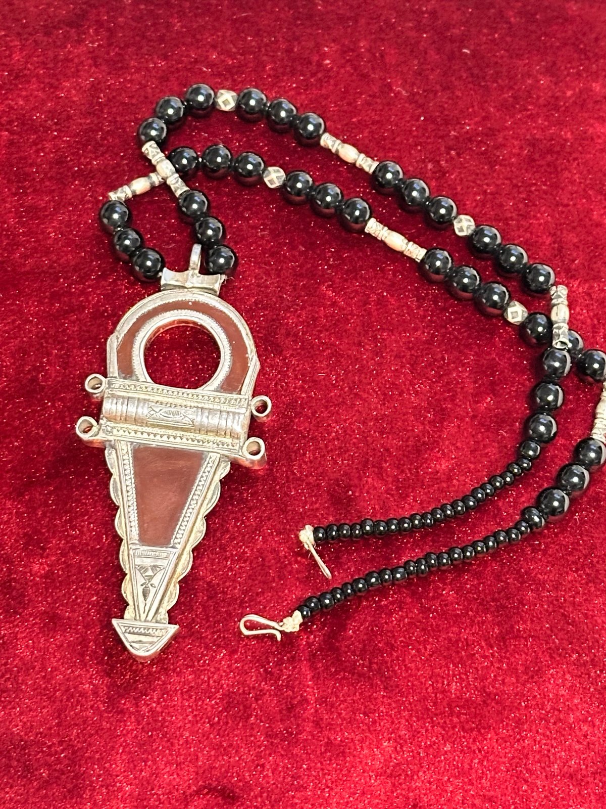 North Africa Sterling Silver 66g Red Carnelian Tuareg Necklace 10’ 20th c. 0551