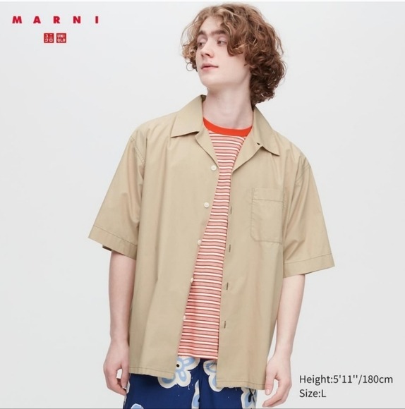 Marni x Uniqlo Mens Boxy Beige Button Down Shirt XL Casual Summer Resort
