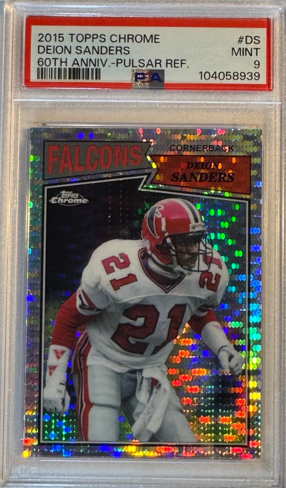 2015 TOPPS CHROME 60TH ANNIVERSARY #DS DEION SANDERS 60TH ANNIV.-PULSAR REF PSA