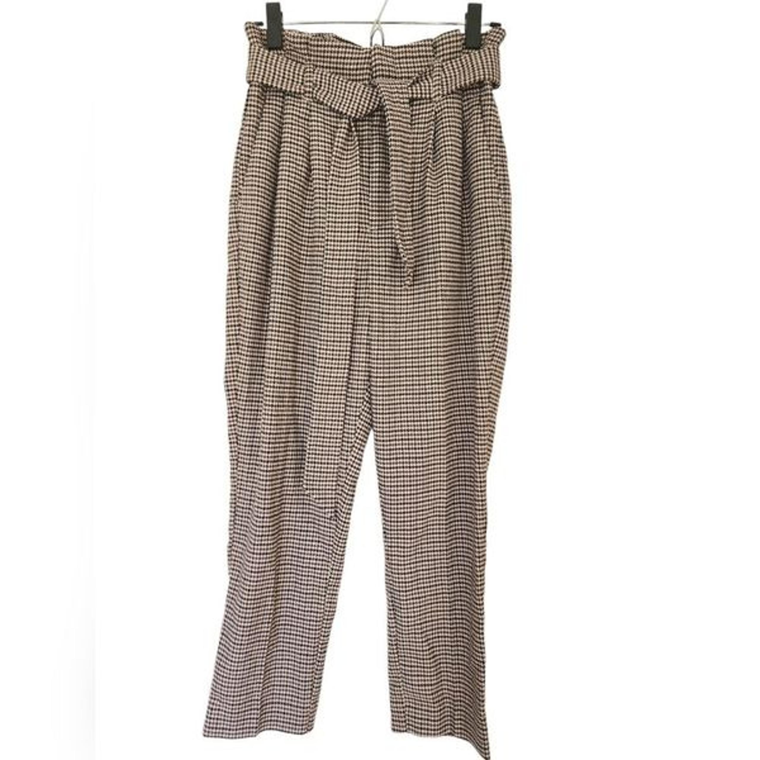 H&M Women's brown/cream plaid pants, Size 6, high waisted, cropped, belt, NWT