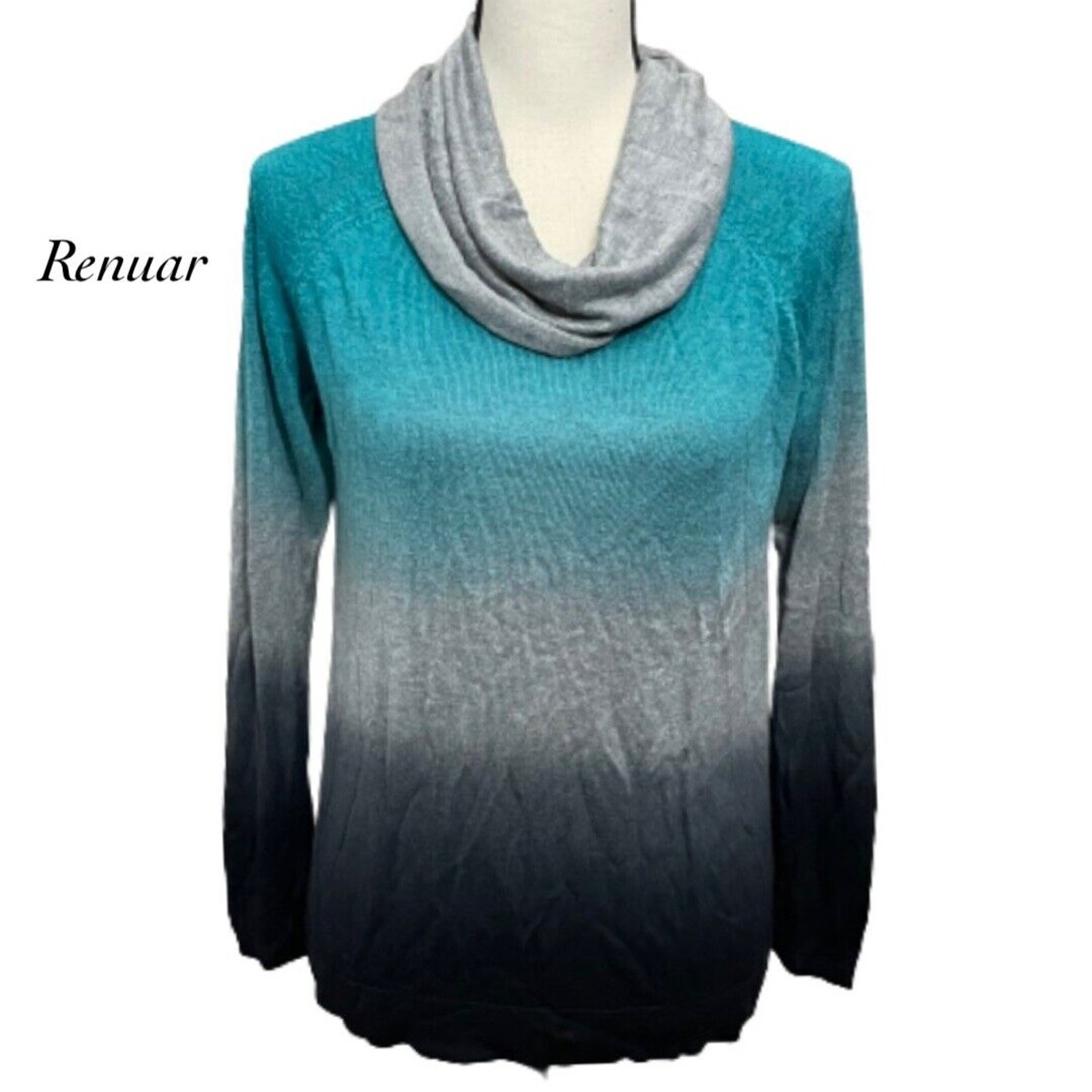 Renuar Green Gray Black Ombré Cowl Neck King Sleeve Light Sweater Size L