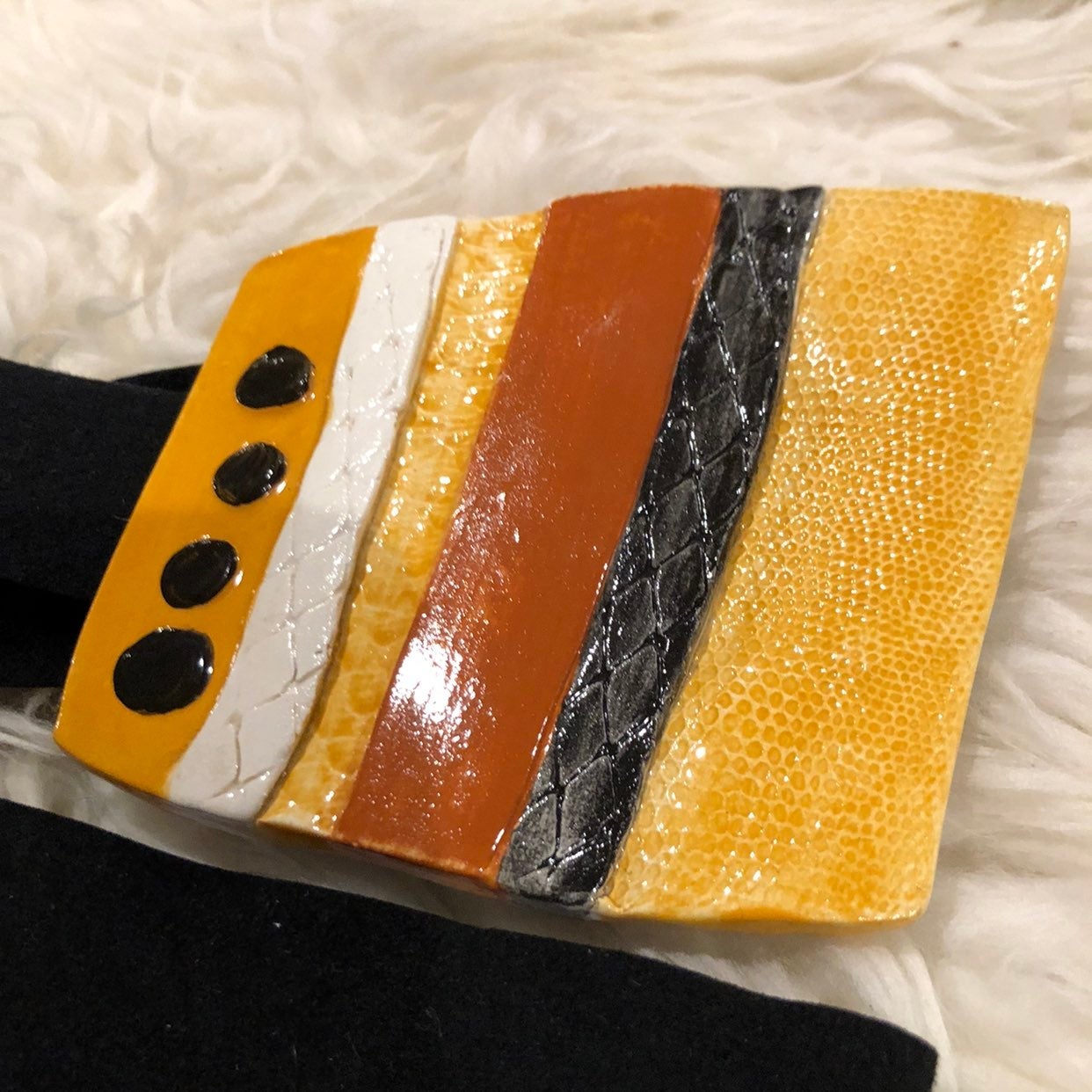 Vintage 80s Glazed Ceramic Buckle w Tie