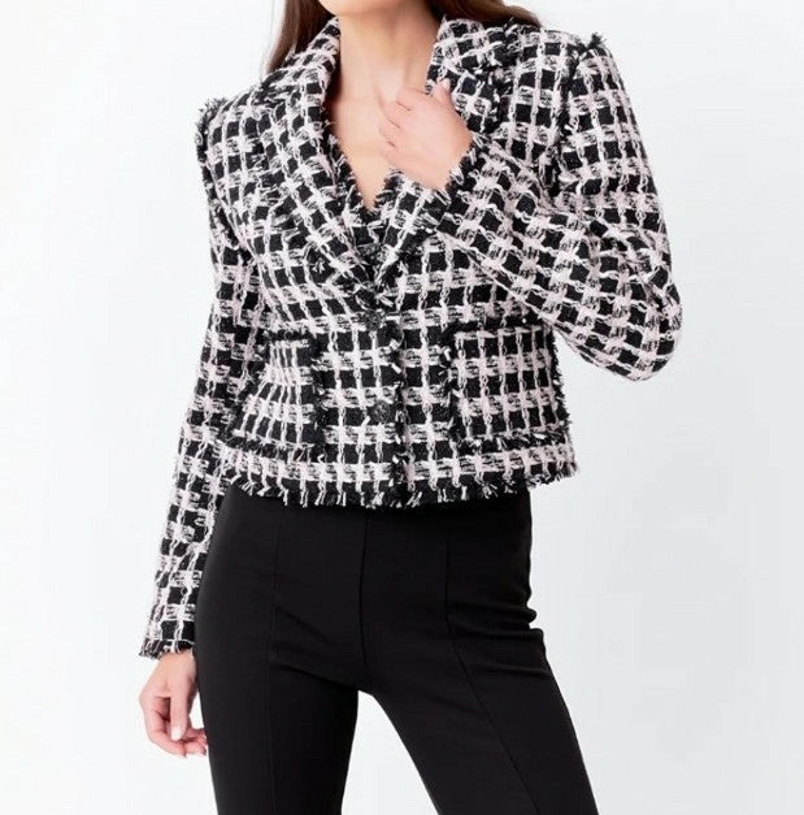 Houndstooth Plaid Fringe Blazer Jacket - Grace Elements