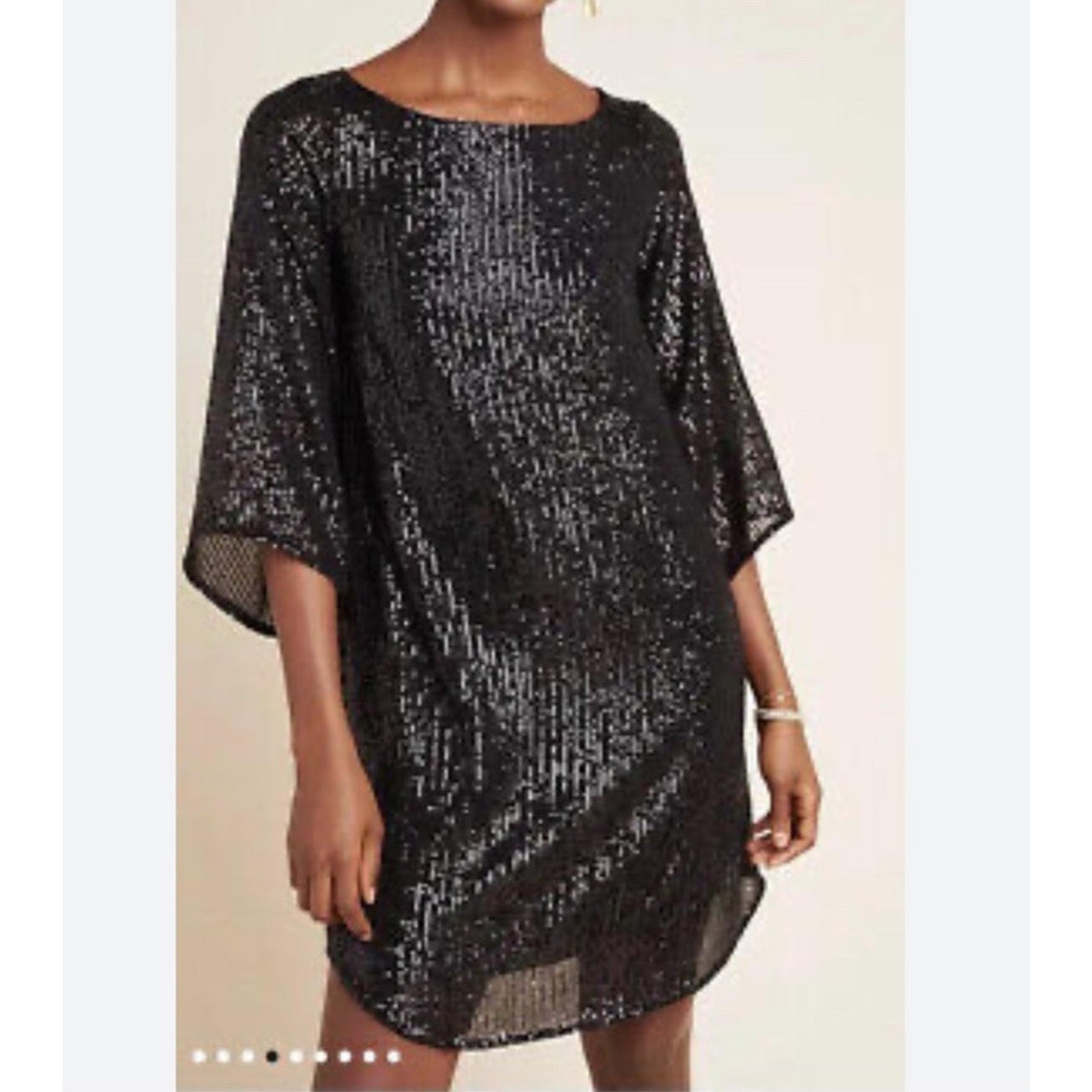 Anthropologie Starling Sequined Tunic Dress Black Sequin 1X