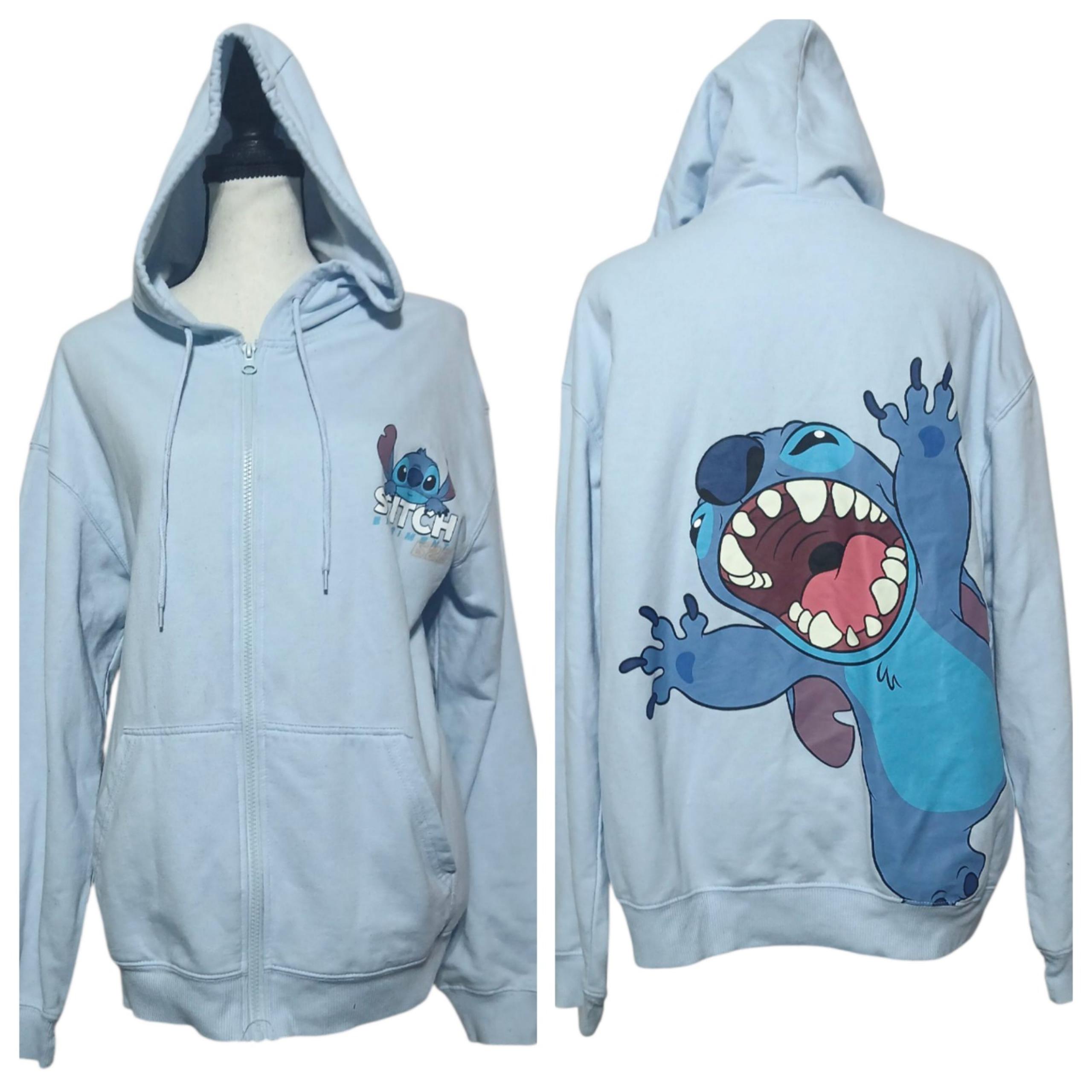 Rare Disney Women's Medium Stitch Experminent 626 Baby Blue Zipup Hoodie Sweater