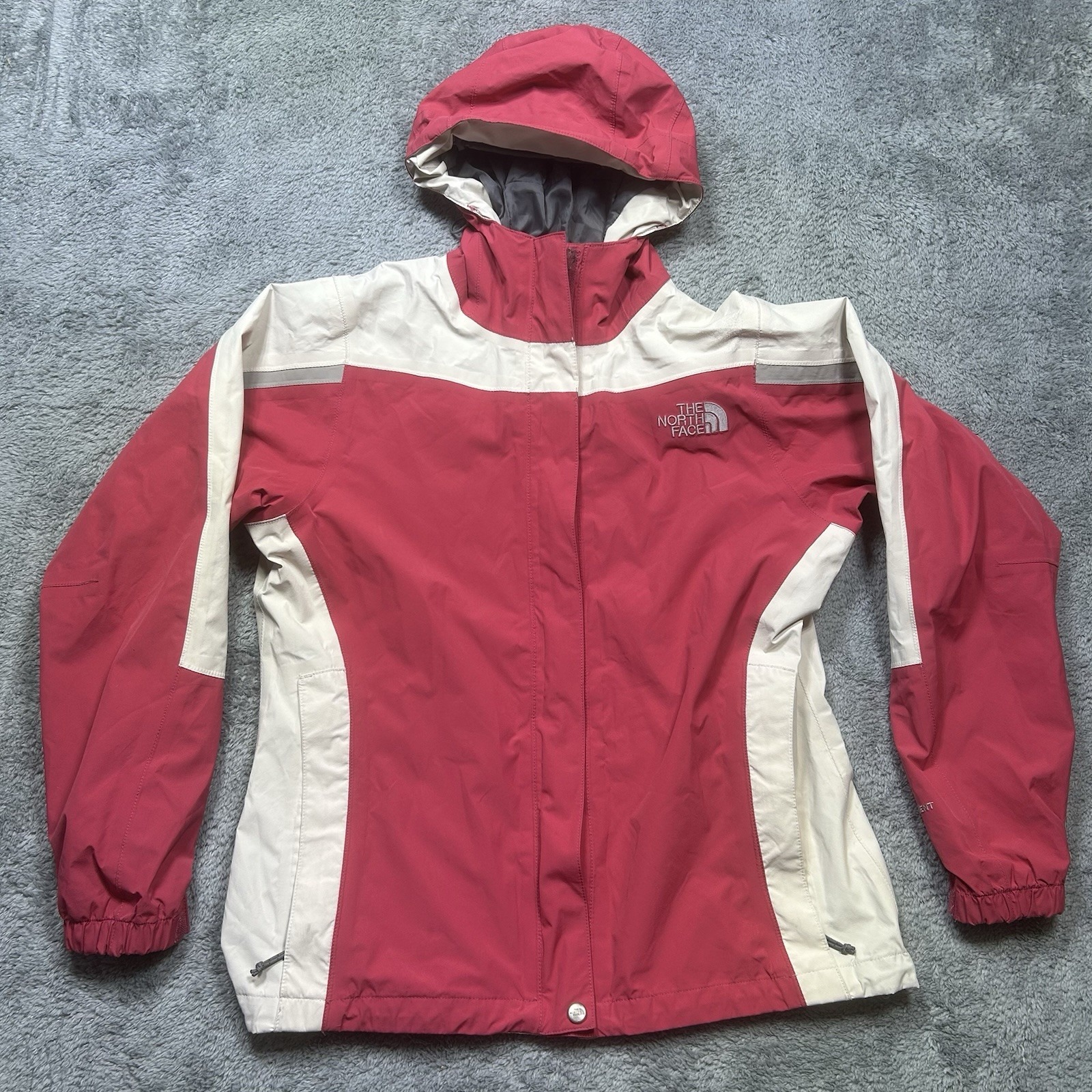 The North Face Hyvent Shell Jacket Women's M Pink White Hooded Coat Waterproof