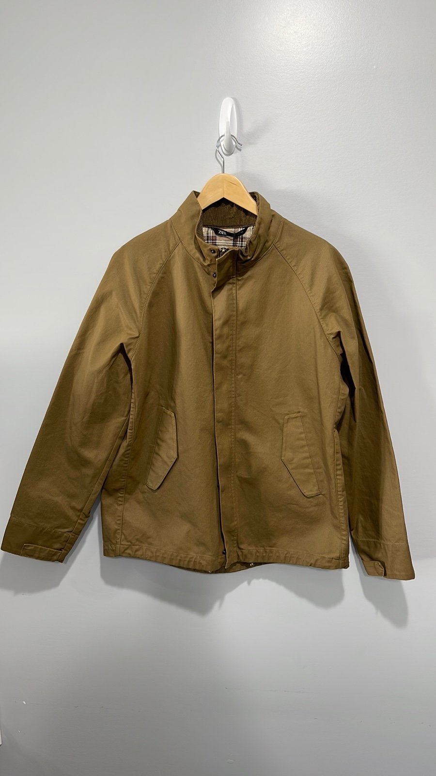 Men’s ZARA wax effect jacket size large tan color NWT