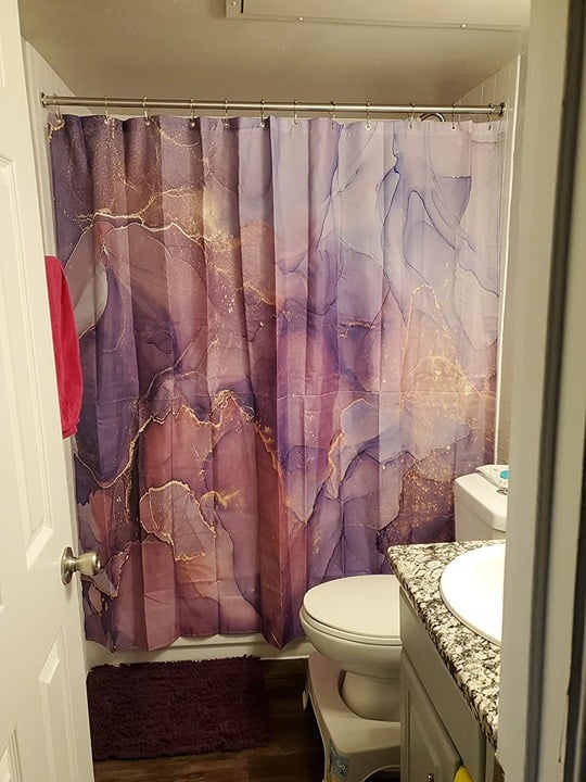 Purple Marble Shower Curtain, Abstract Lavender Gold Fabric Shower Curtain 72x72