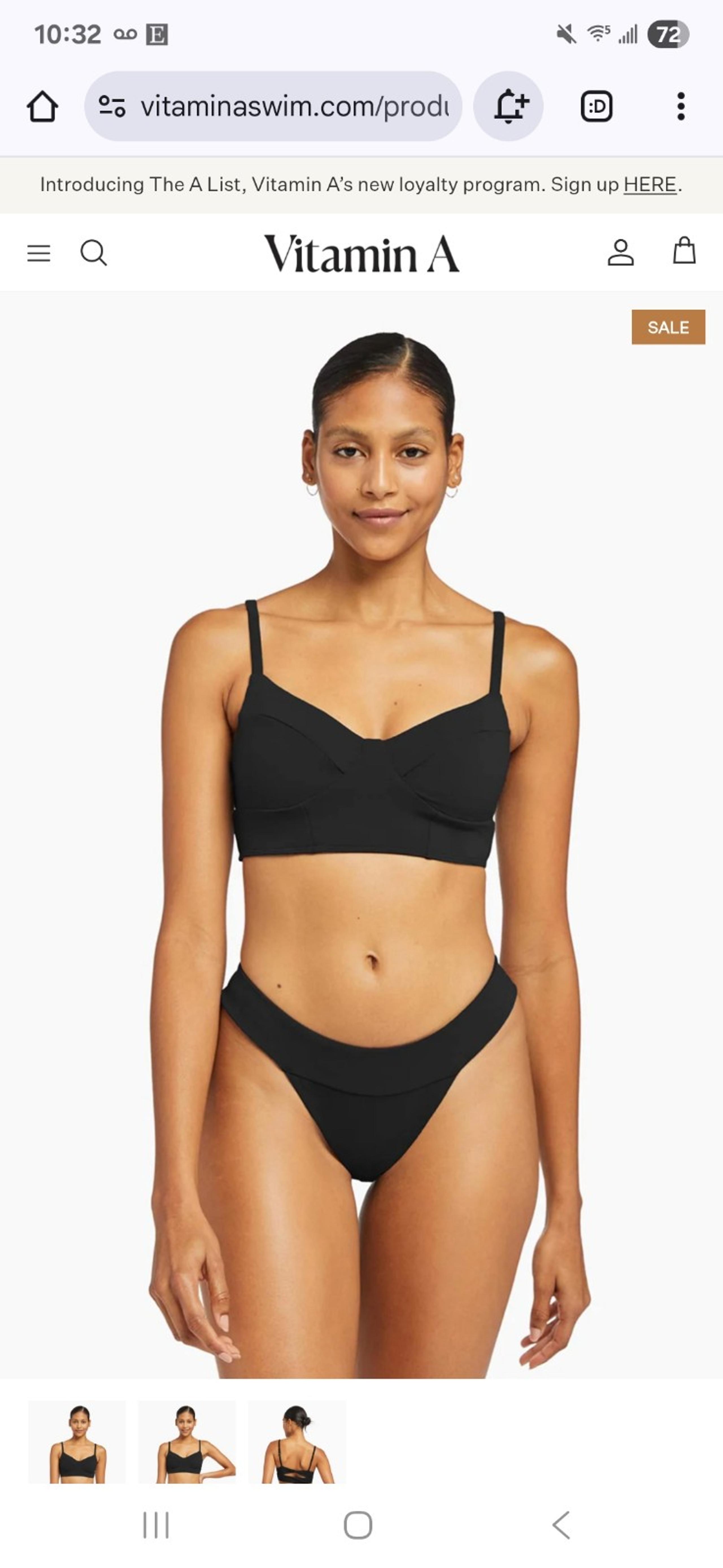 Vitamin a bikini top black emmi biosculpt top size 10/L
