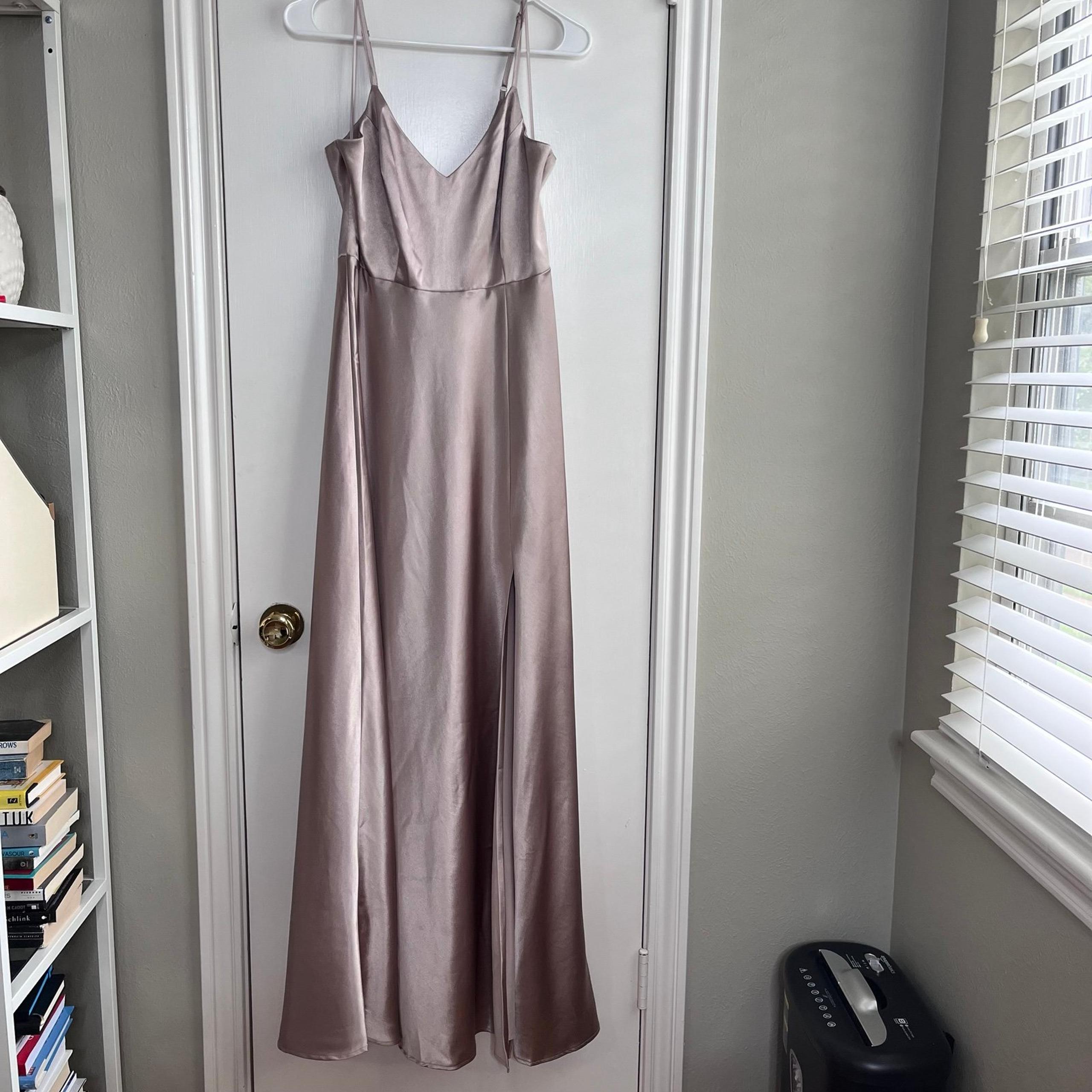 Birdy Grey S Jay Maxi Dress Shiny Satin Taupe Bridesmaid Wedding Guest A-line