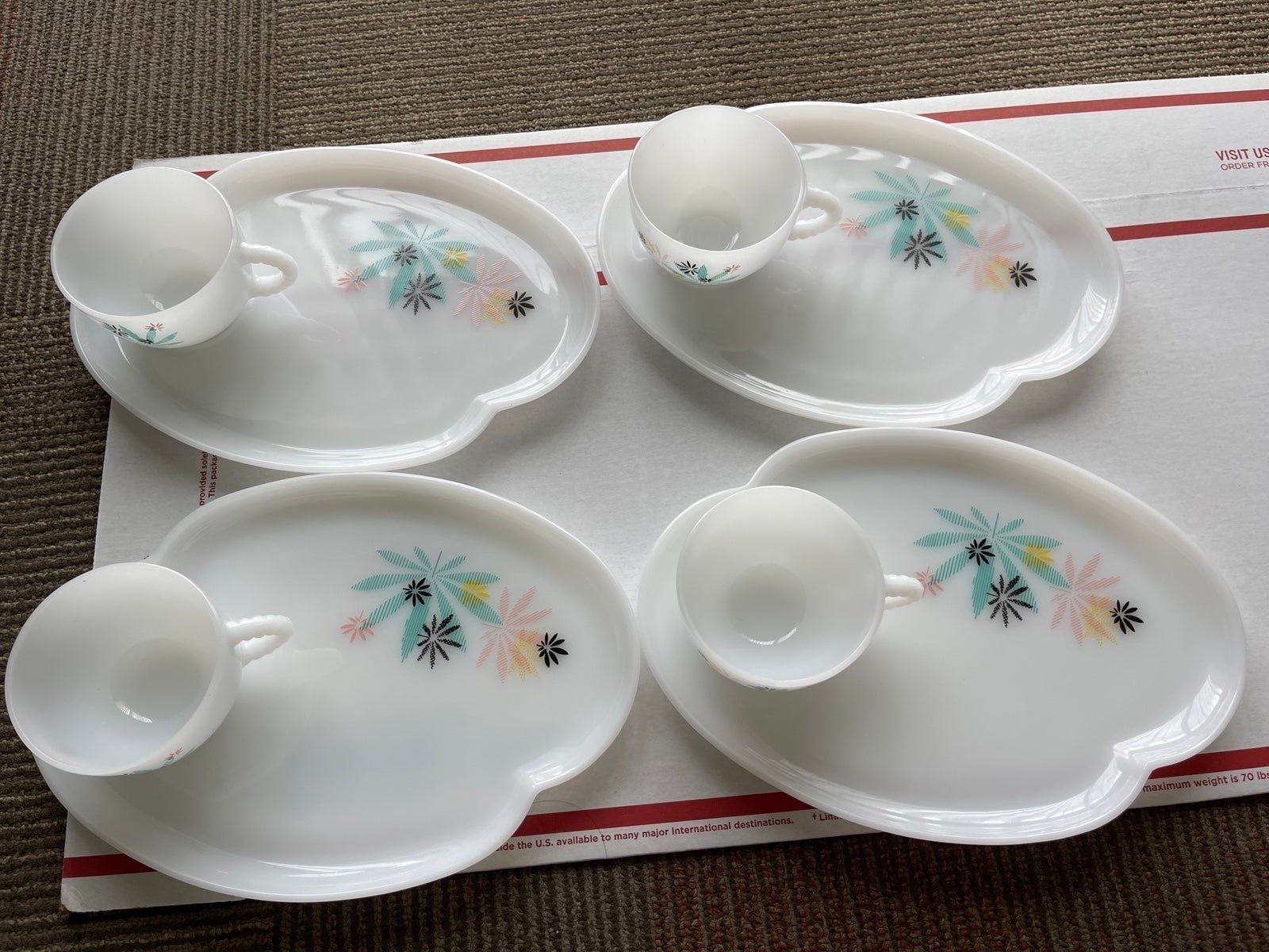 Vintage Patio Snack set heat-proof white ware set of 4