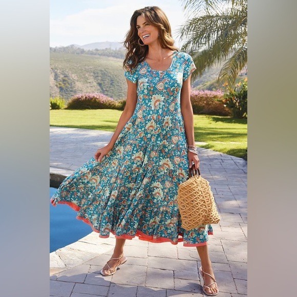 EUC Soft Surroundings Kara Maxi Dress in Fiery Teal Size XS