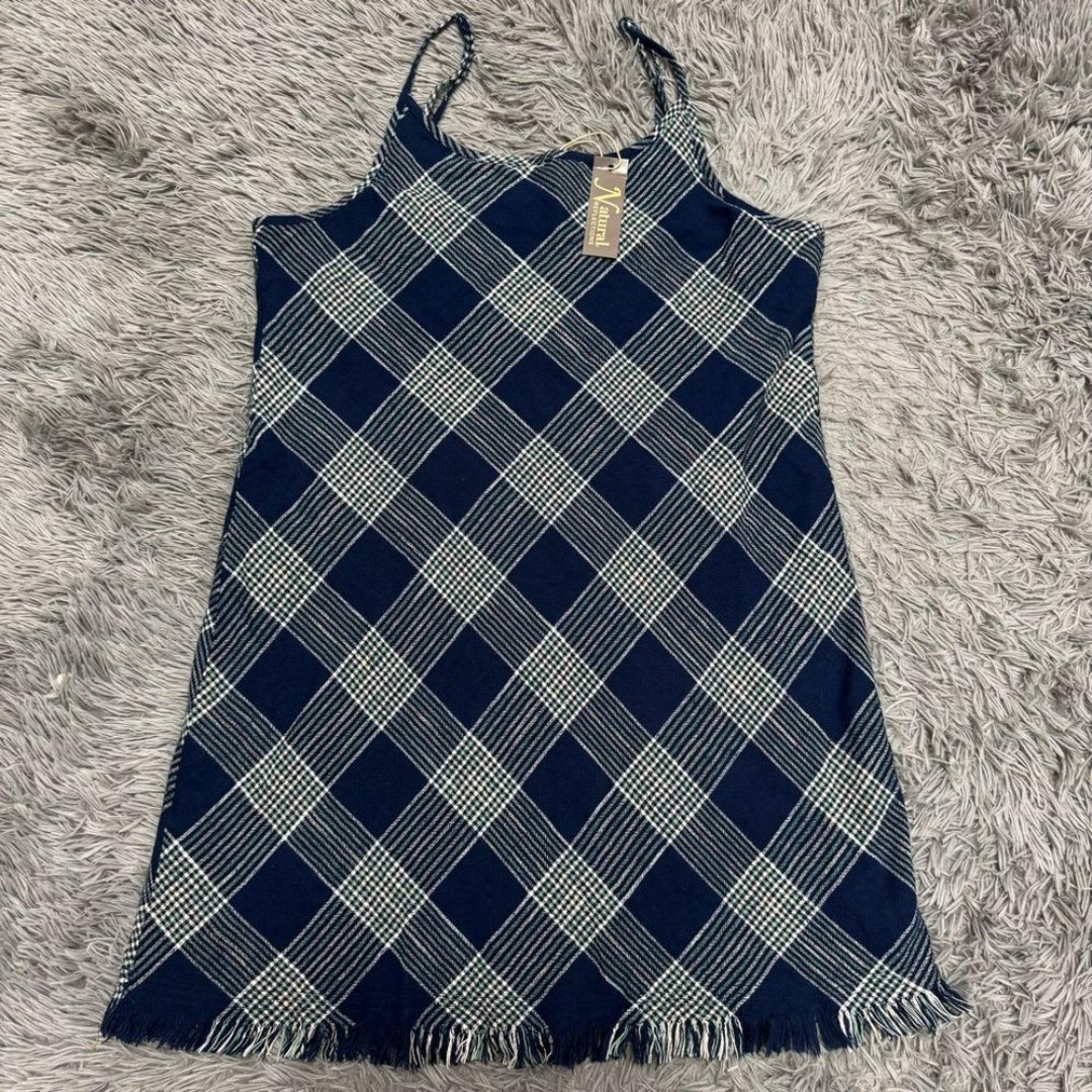Natural Reflections Estate Blue Plaid Dress Size Large NWT