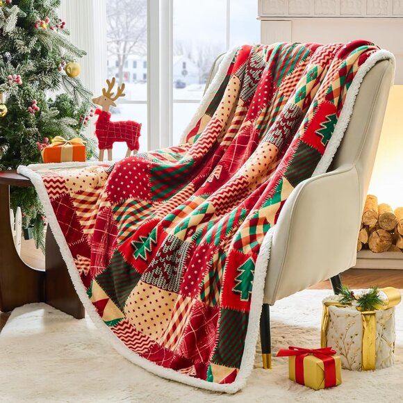 New Christmas Throw Blanket, Premium Winter Sherpa Fleece, Cozy 50 x 60