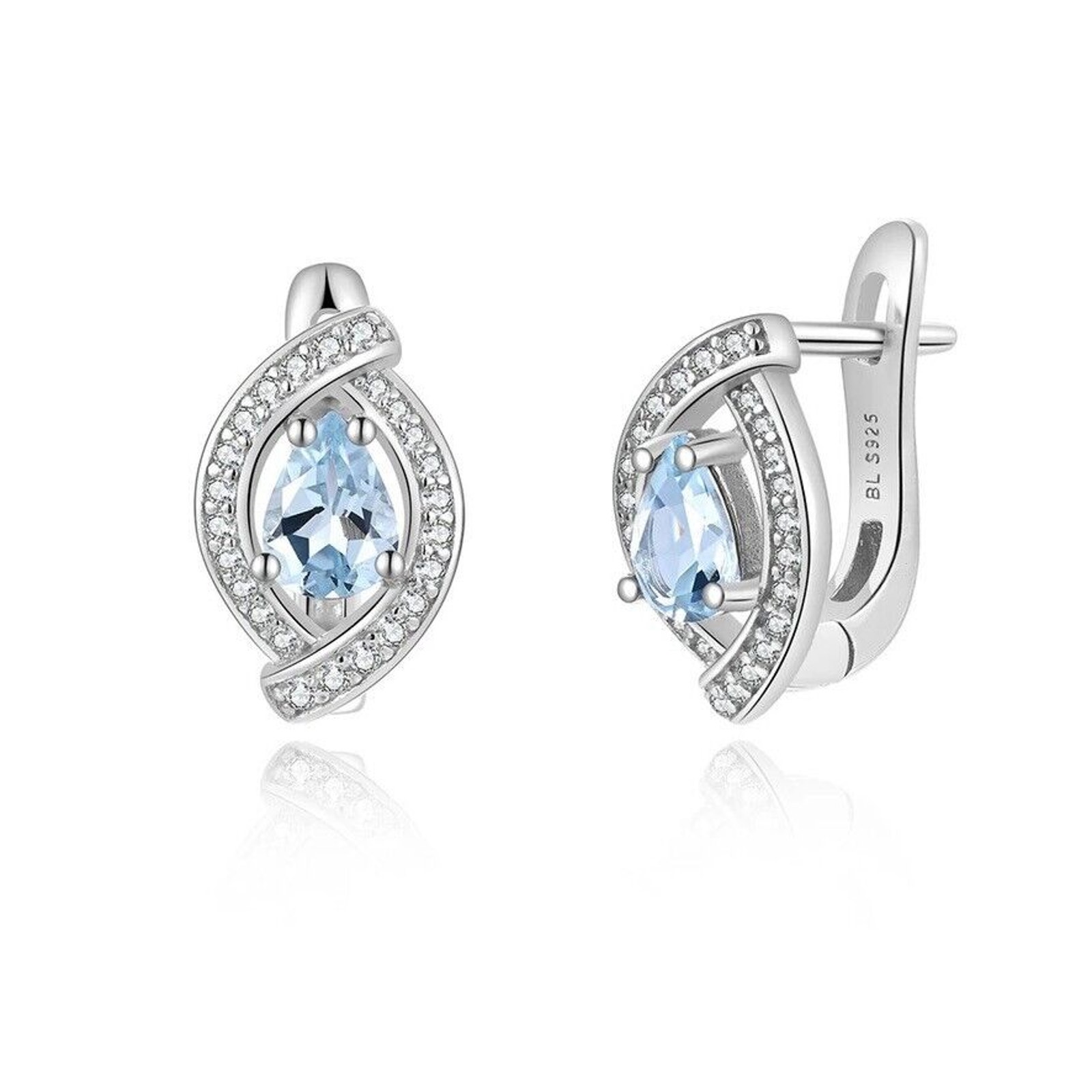 Aquamarine Clip Earrings, Pear Cut Aquamarine Dangle Earrings 4x6mm
