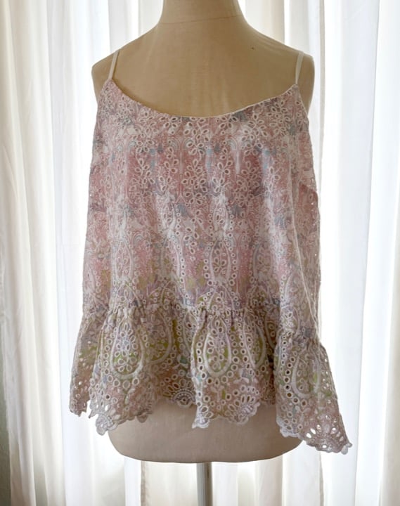 Anthropologie Feather Bone Gemma Eyelet Ombre Summer Top Large