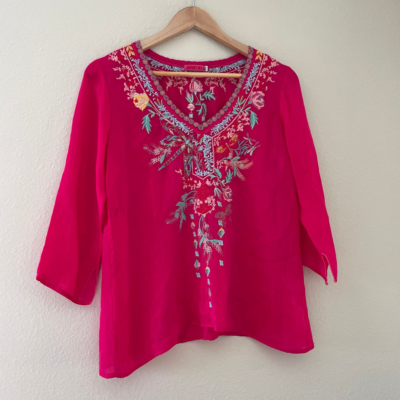 Johnny Was Embroidered Blouse Pink Floral Size XS