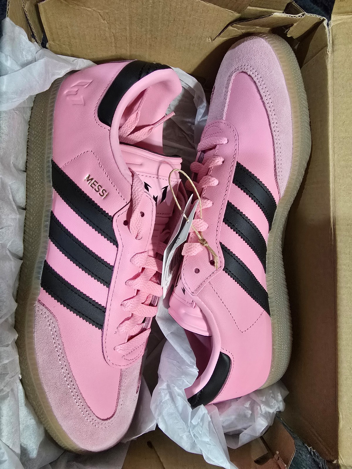 Adidas Lionel Messi Samba men's size 10 pink and black