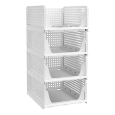 4 Pack Stackable Plastic Storage Basket