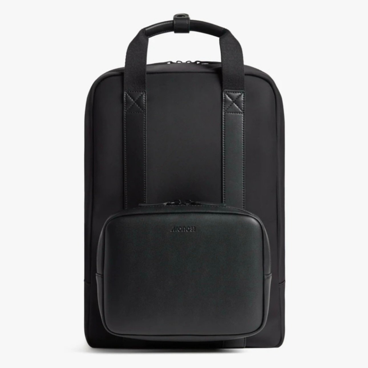 Monos Metro Backpack Travel Bag Duffel Black Nylon Vegan Leather Carry On Kit