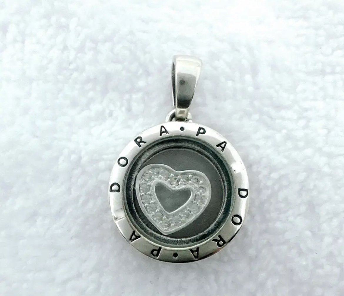Pandora Sterling Silver Floating Locket with CZ Heart Charm Pendant Bead
