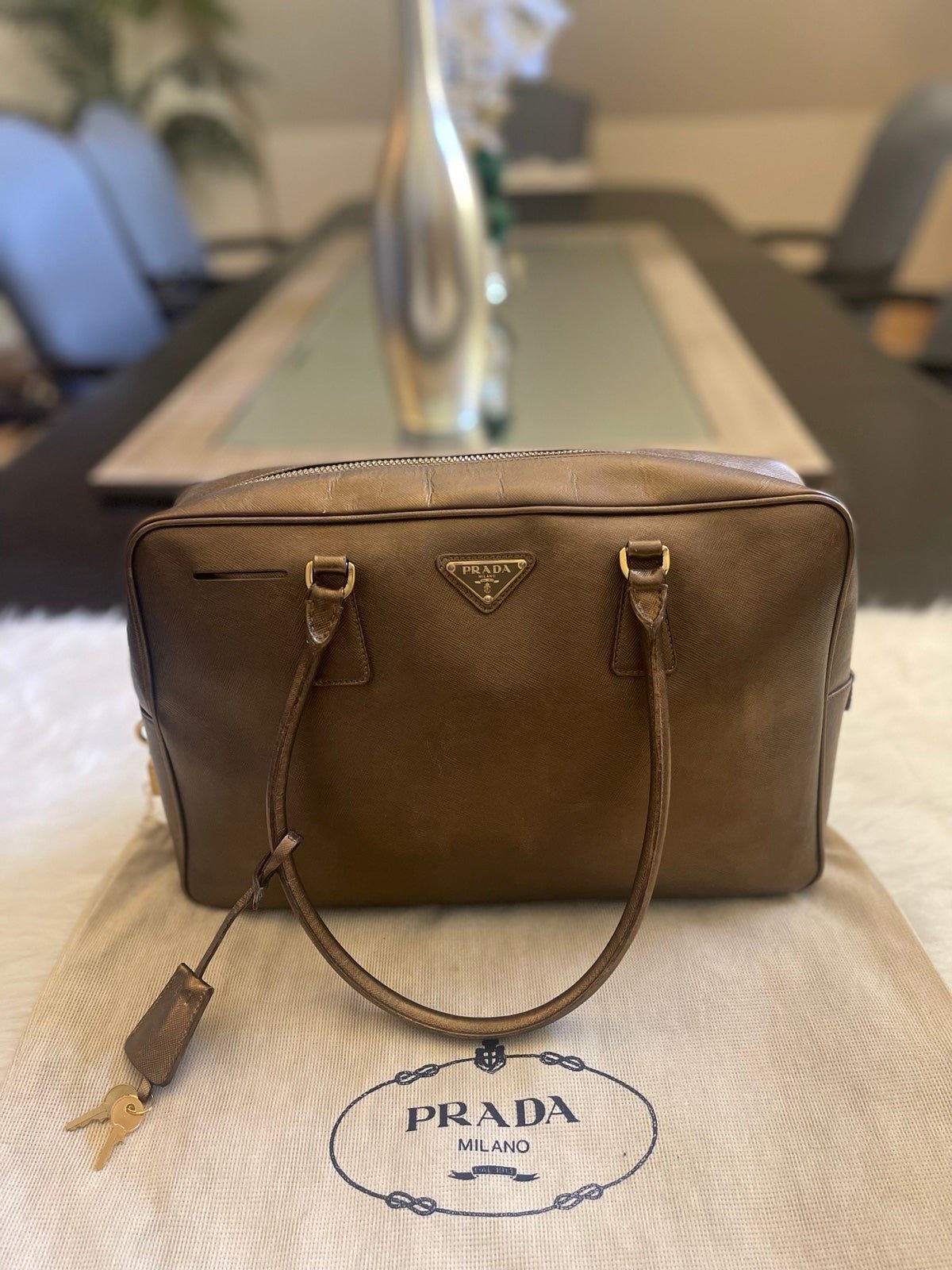PRADA saffiano lux gold brown