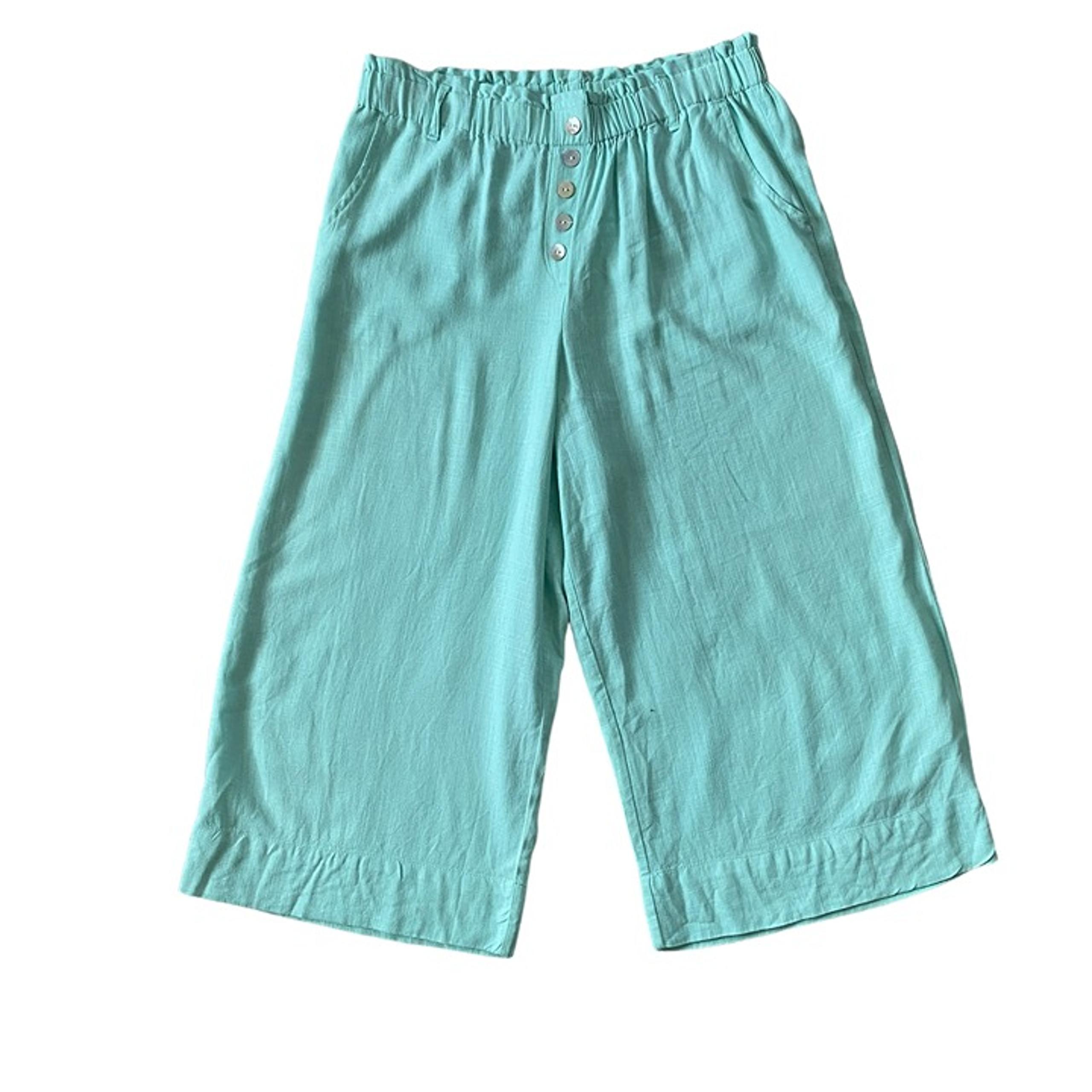 Ruby Rd. cropped wide leg pull-on pants size PM linen blend elastic waist casual