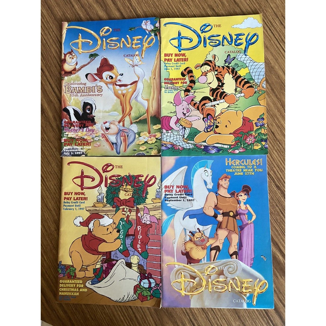 Vintage Lot of 4 Disney Catalog 1997 Hercules, Bambi, Tiger, Winnie de Pooh
