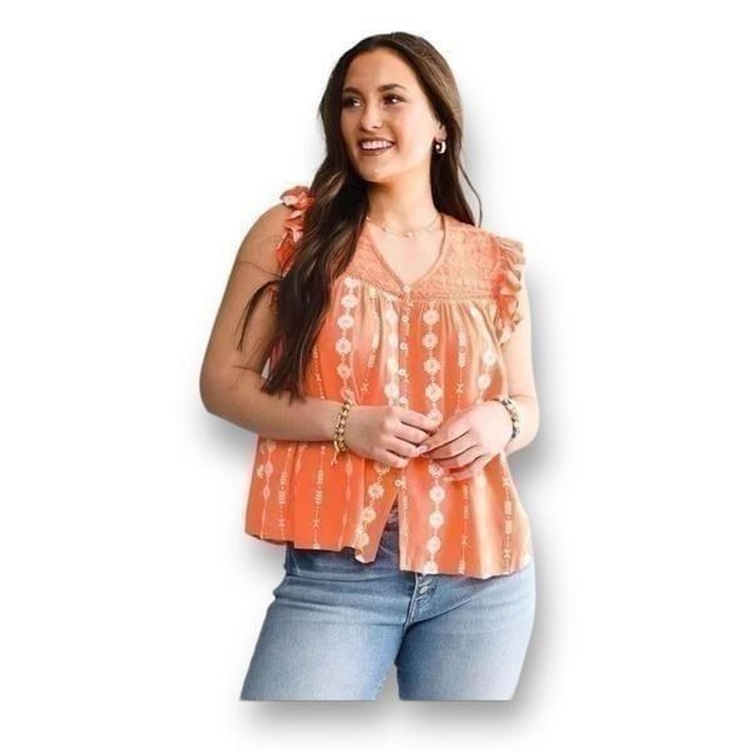 Miss Me Embroidered Cap Sleeve Oversized Blouse Top Size Small