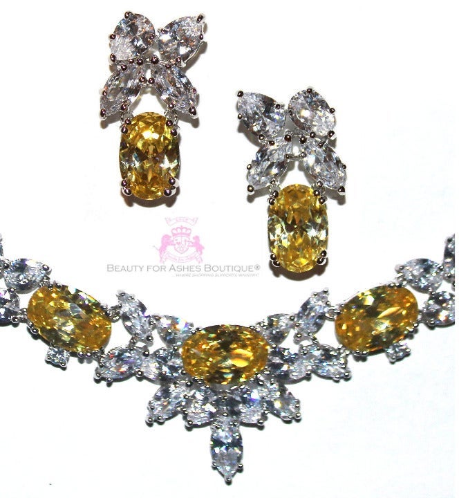 Canary Yellow Special Occasion Cubic Zirconia Necklace Set