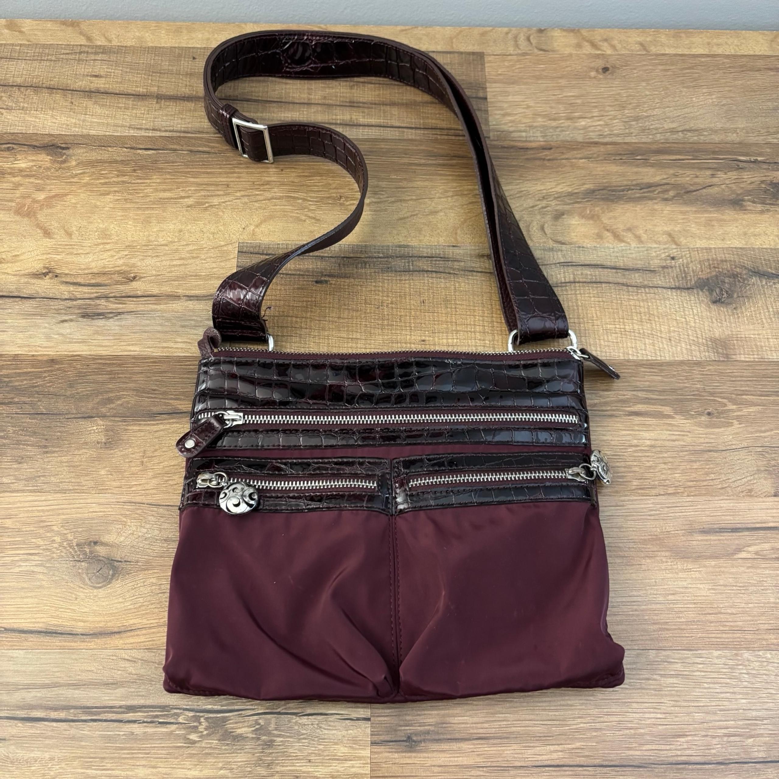 Brighton Crossbody Bag Nylon Burgundy Patent Leather Croc Trim