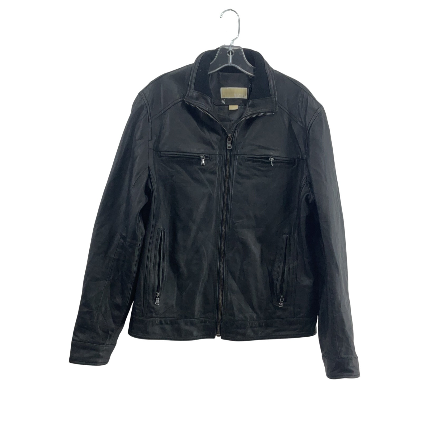 Michael Kors Women's Cafe Racer Black Leather Motorcycle Jacket M Preowned