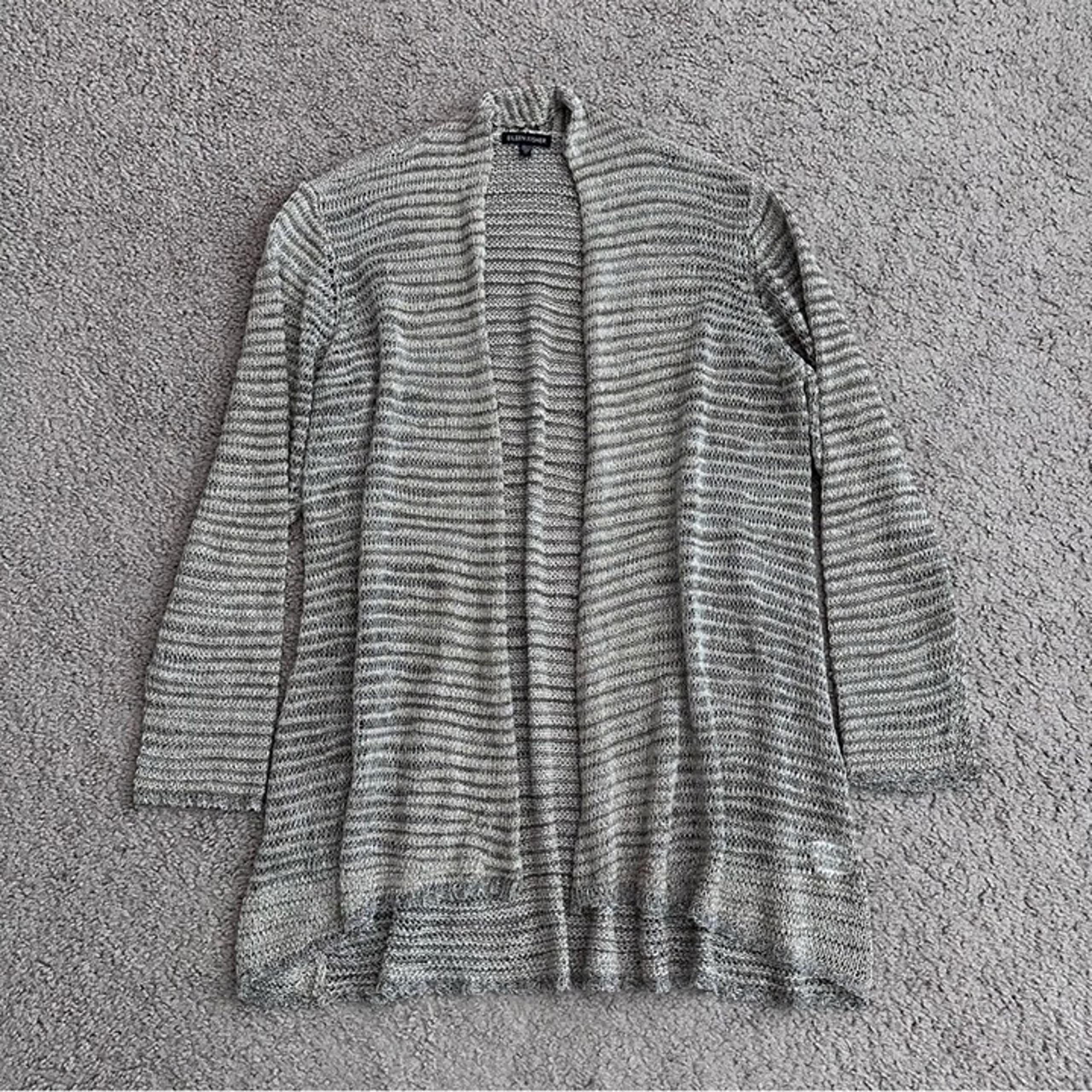 Eileen Fisher Linen Blend Metallic Open Knit Open Front Cardigan Womens XL