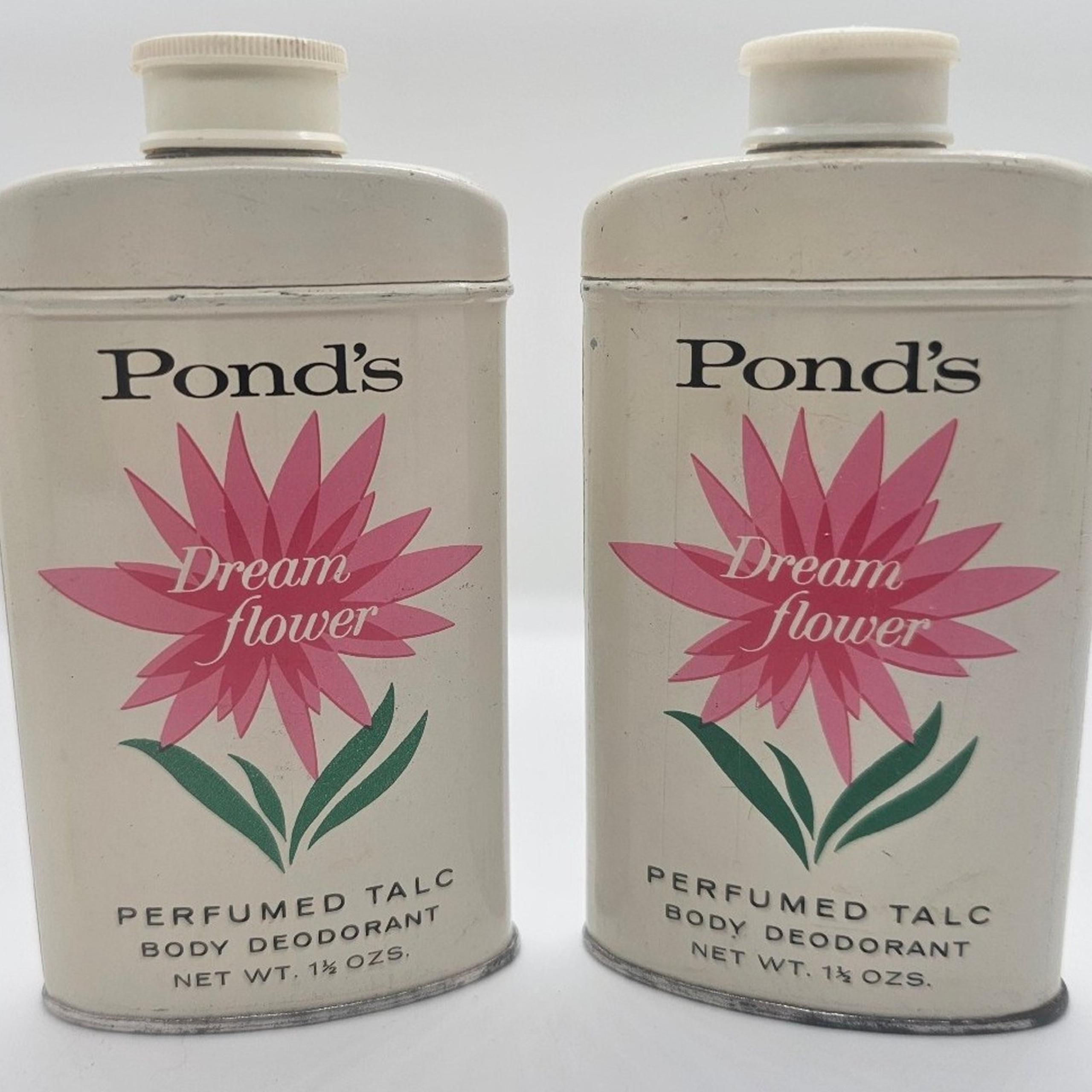 Vintage 1960's Pond's Dream Flower Perfumed Talc Powder Tin Sample Size (two)