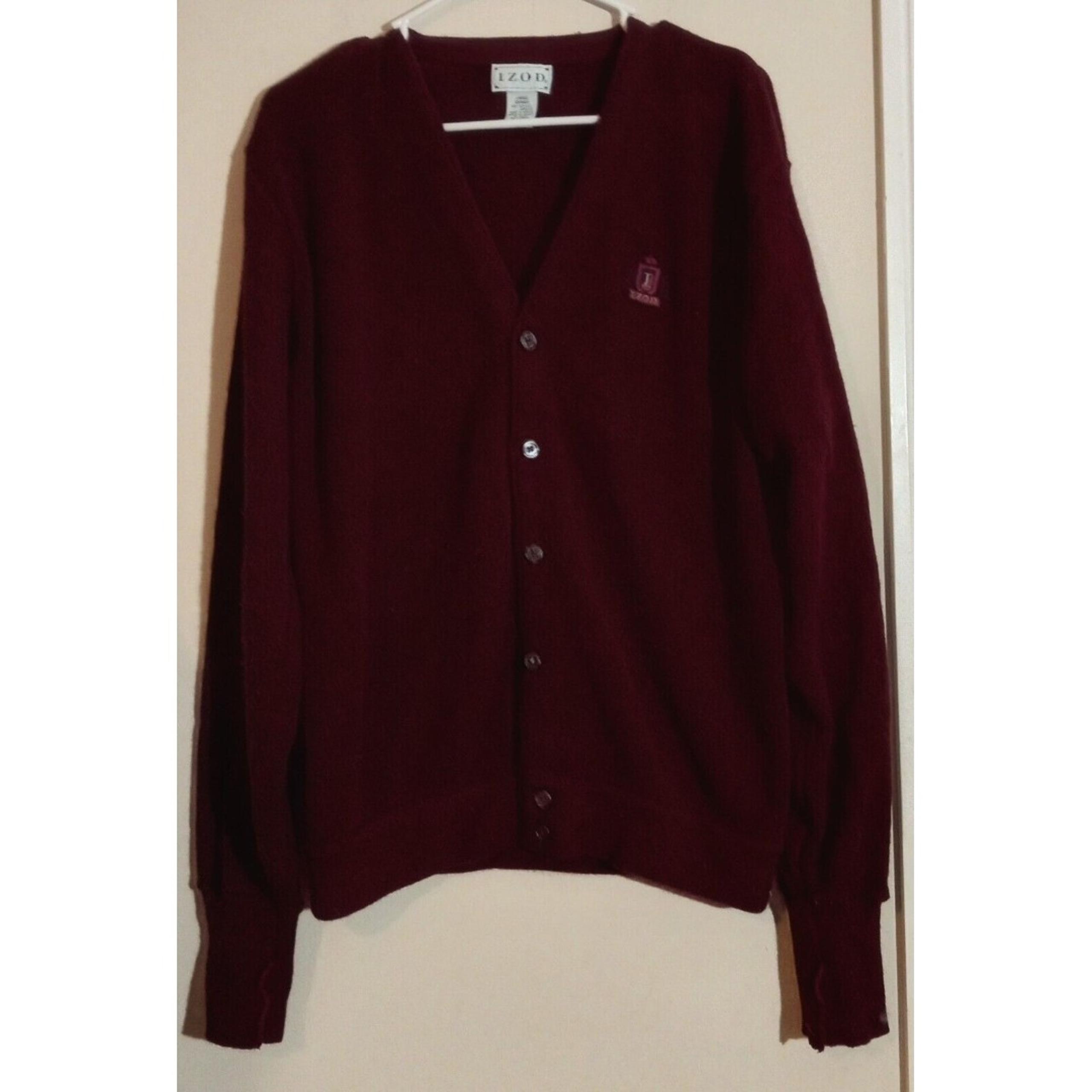 Vintage Izod Cardigan Maroon  Embroidered  Crest Size Large Long Sleeve, EUC