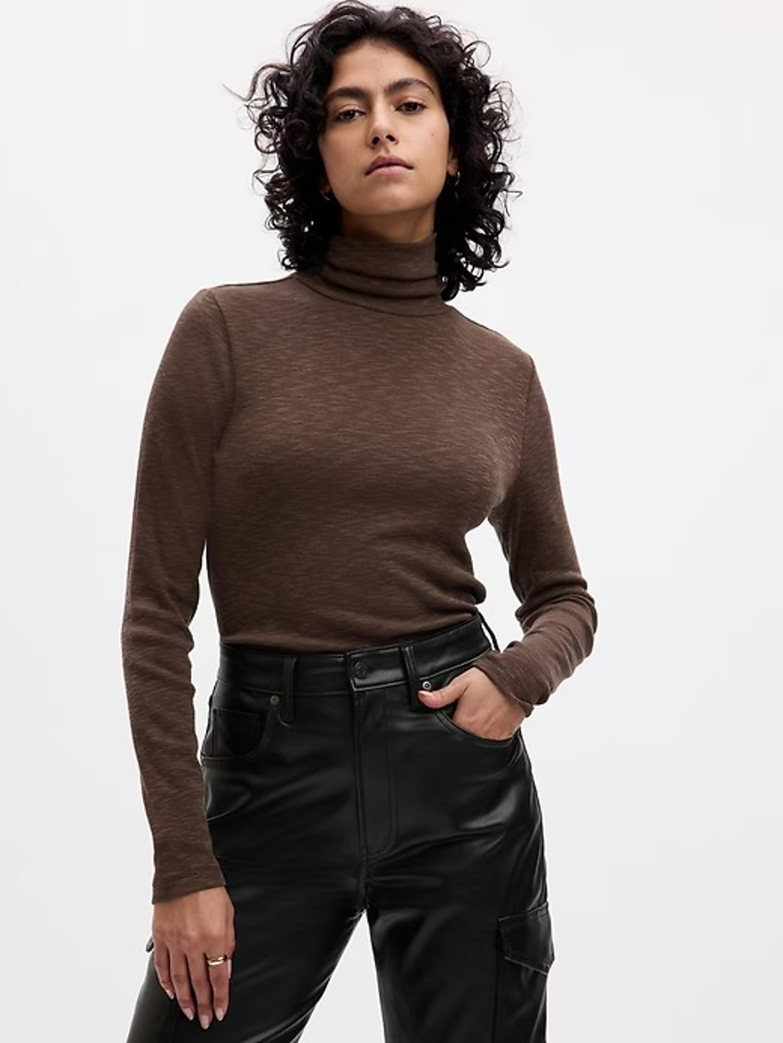 NWT Gap Essential Rib Turtleneck T-Shirt XS Brown Black Blue