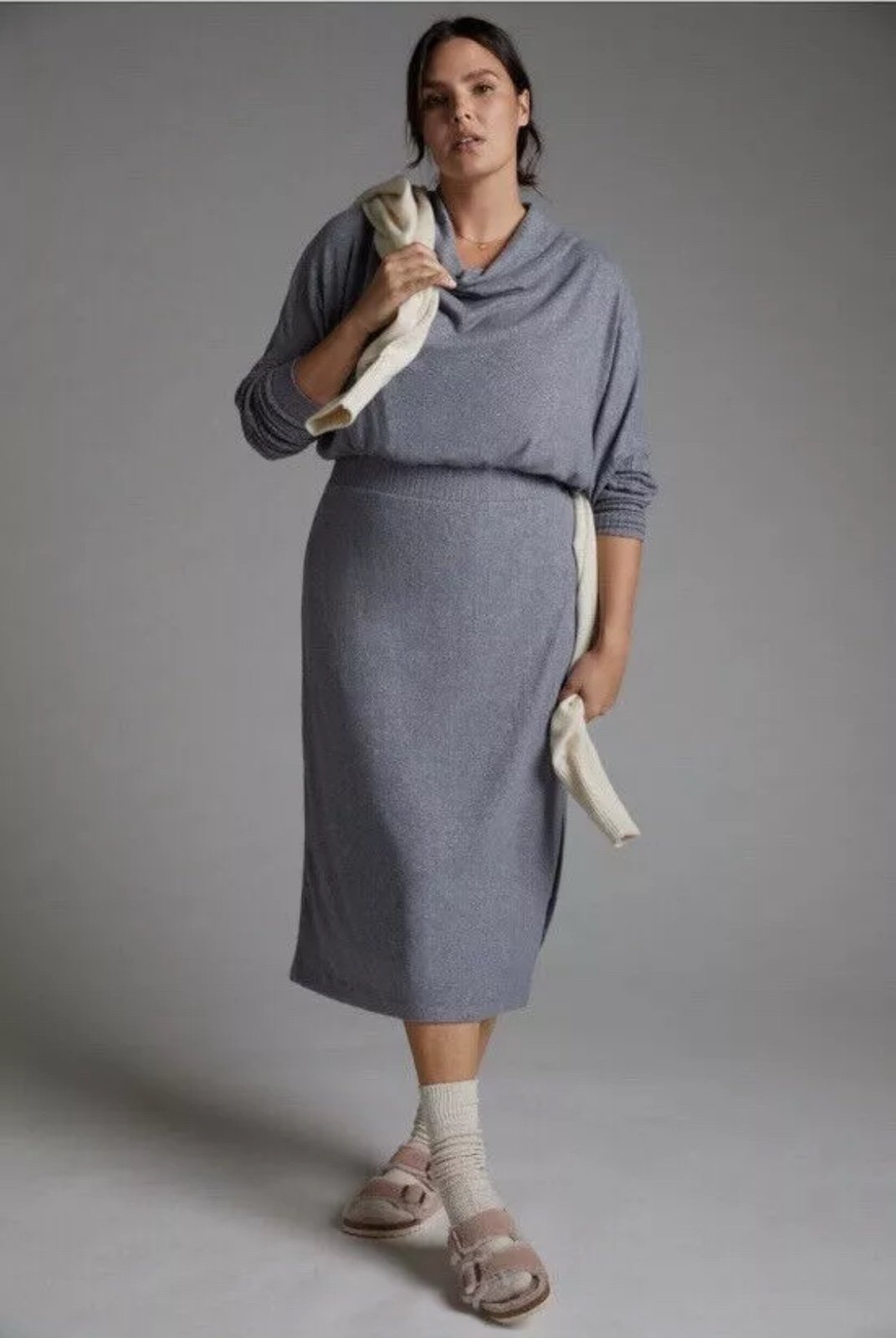 Daily Practice by Anthropologie Gray Draped Cowl Neck Maxi Dress size L Knit