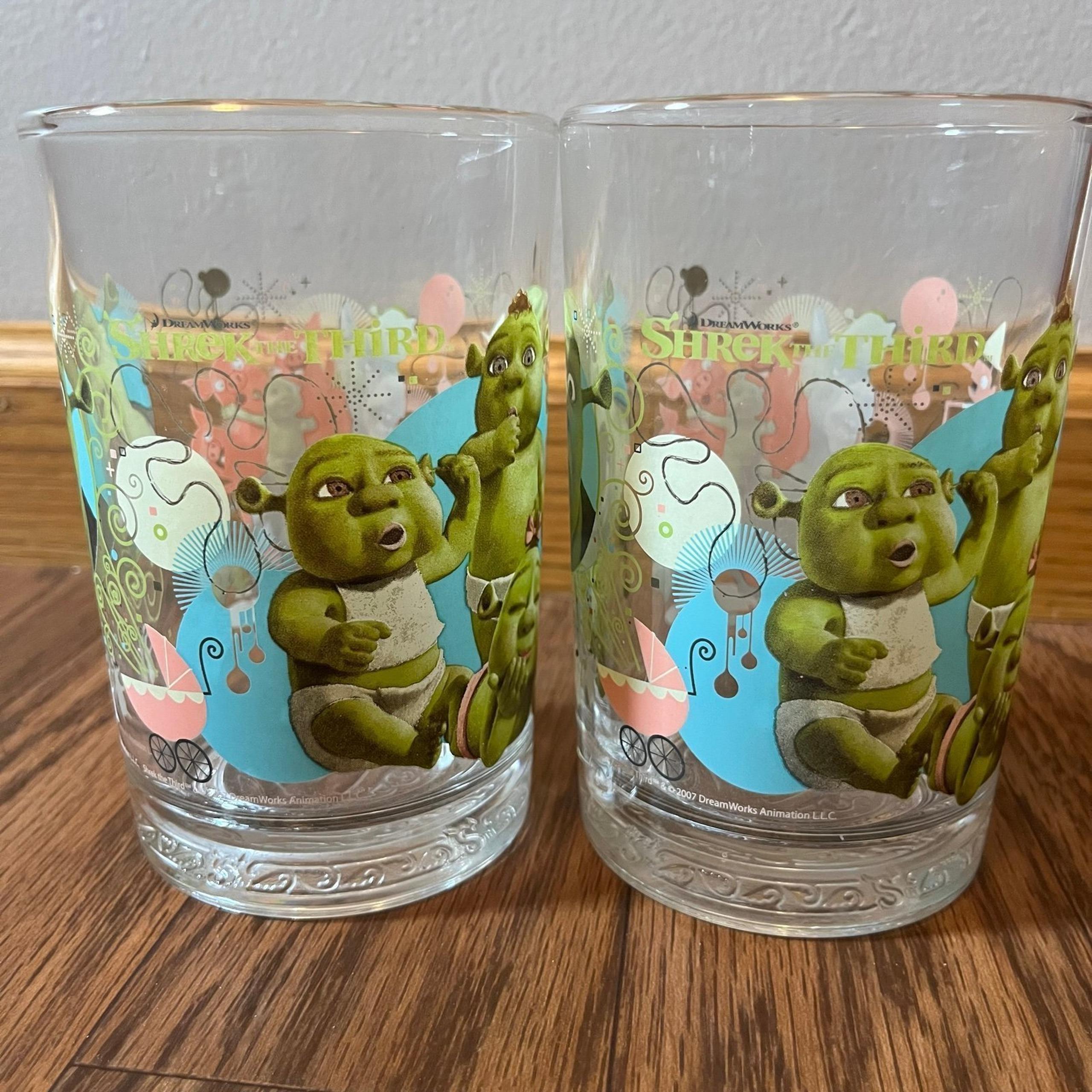 McDonald's 2007 Shrek the Third Glass Collector's Cup DreamWorks Set Of 2