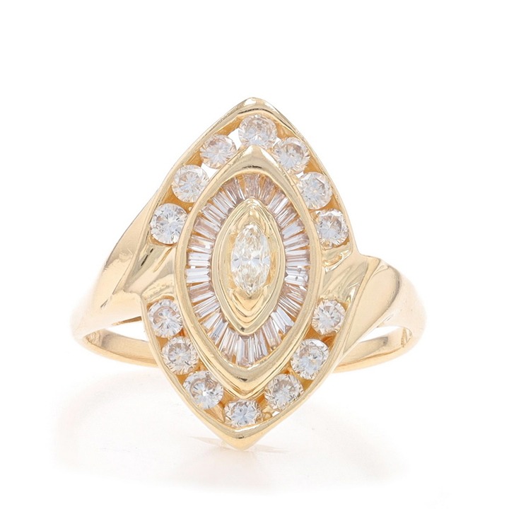 Yellow Gold Diamond Halo Bypass Ring - 14k Marquise 1.20ctw LX1796