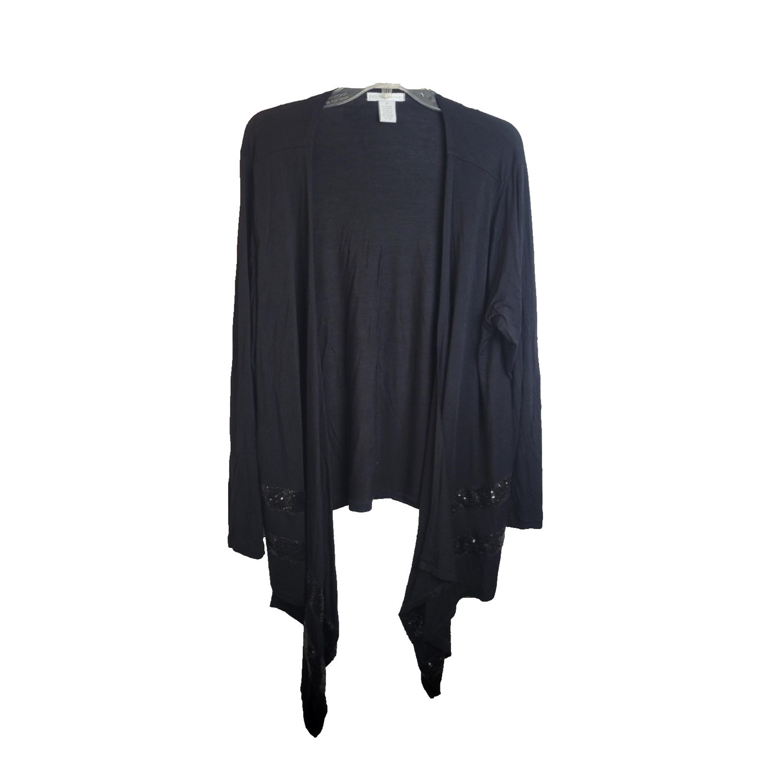 Design History Cardigan Sweater Black Draped Front Sequin Kimono Women's Size 2X