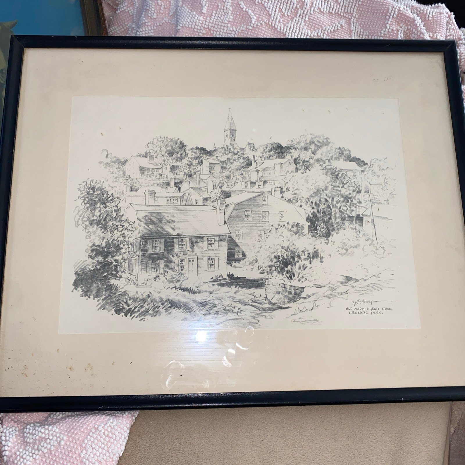 JAD F MURRAY OLD MARBLEHEAD FROM CROCKER PARK PRINT FRAMED VINTAGE 1964 MA Some