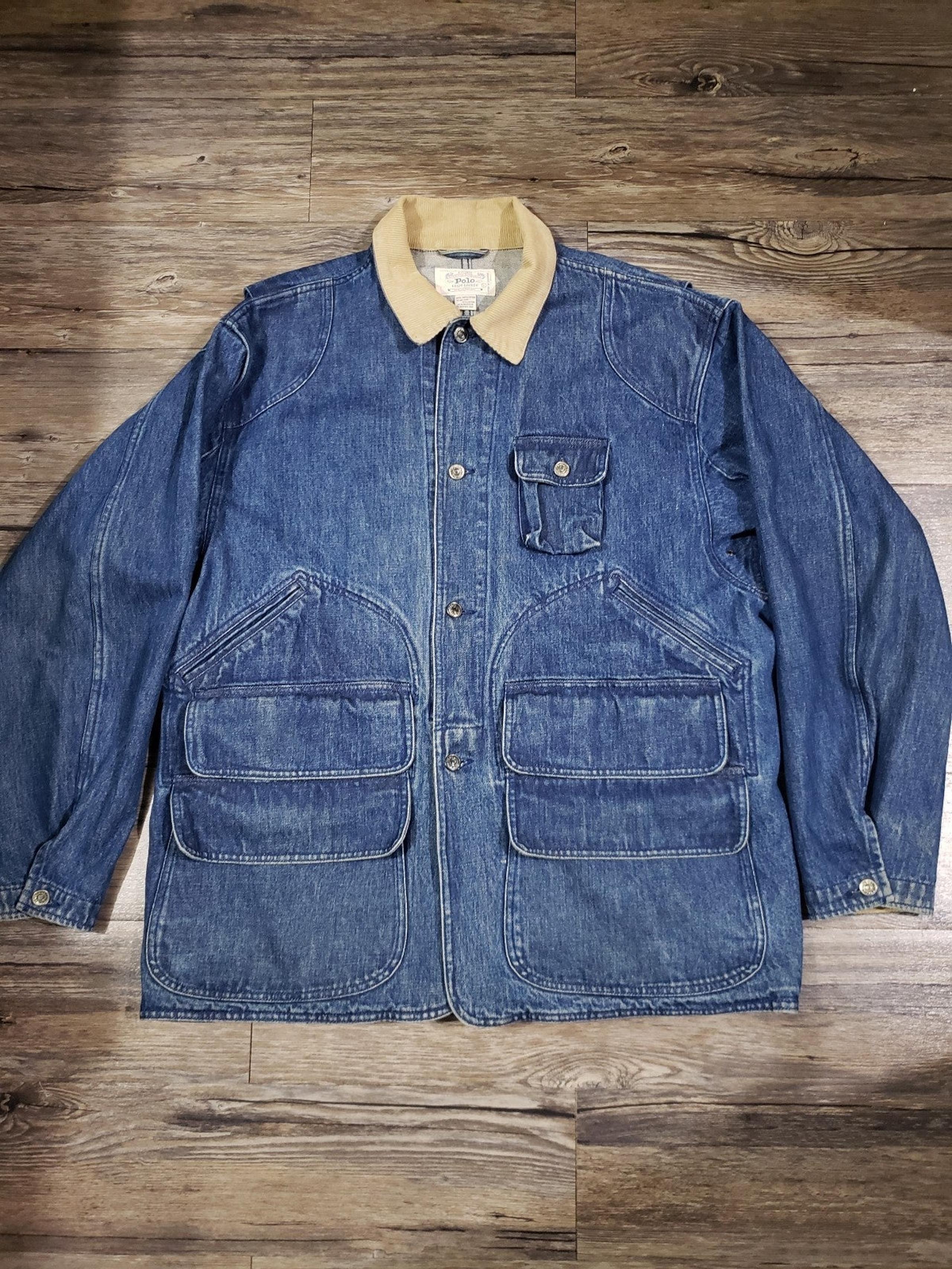 Vintage Polo Ralph Lauren Denim Hunting Chore Jacket Size L Womens Western Rodeo