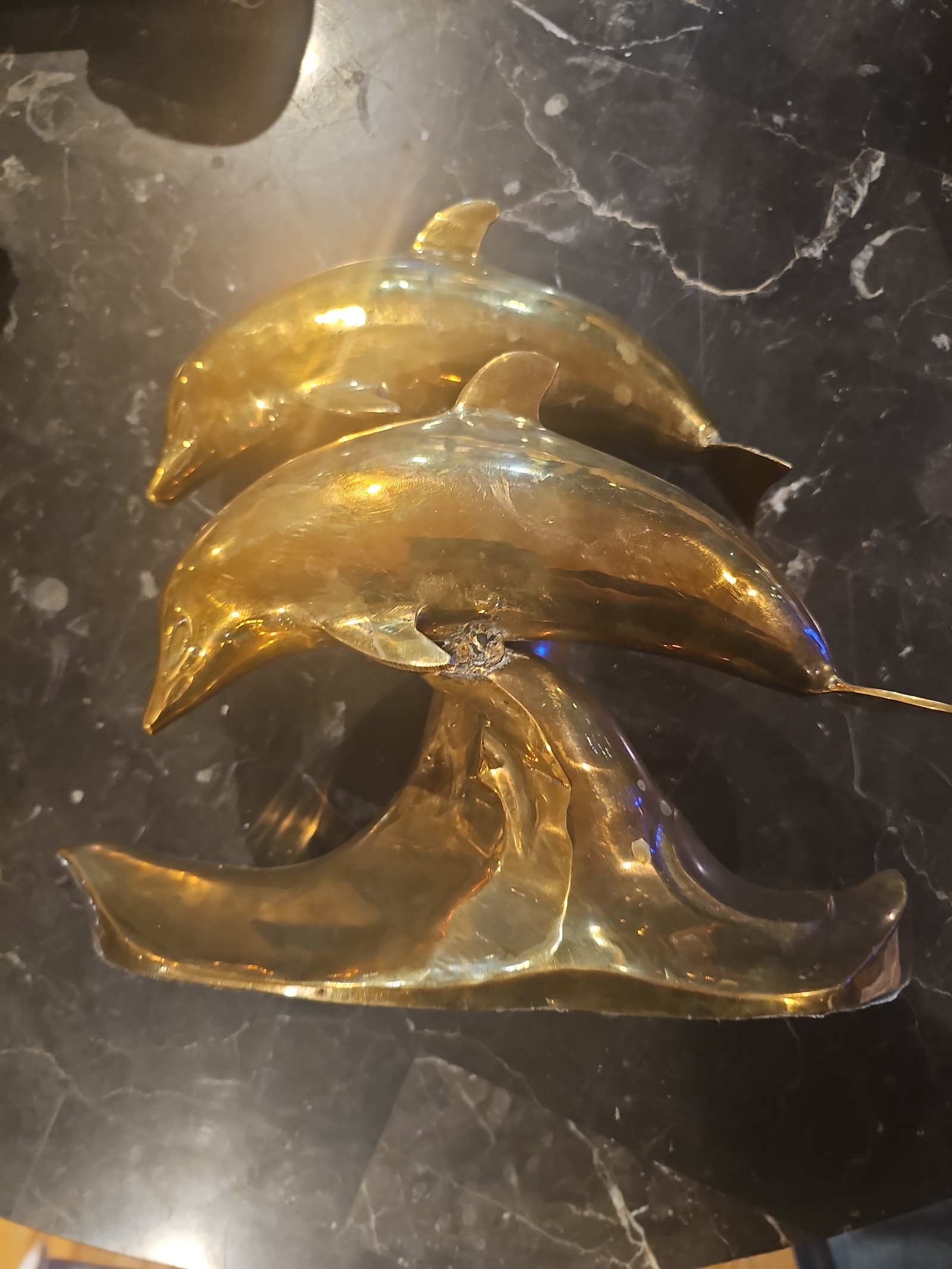 Vintage Brass Dolphins Statue Made in India