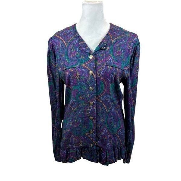 Ladies Vintage Jeffery & Dara by Linda Hutley Purple and Green Blouse Size 5/6