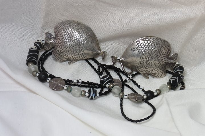 Sterling Fish Statement Necklace and Bracelet Statement Set in gift bag