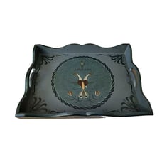 Vintage Scandinavian Wooden Serving Tray With Hand-Painted Floral Design and Jo