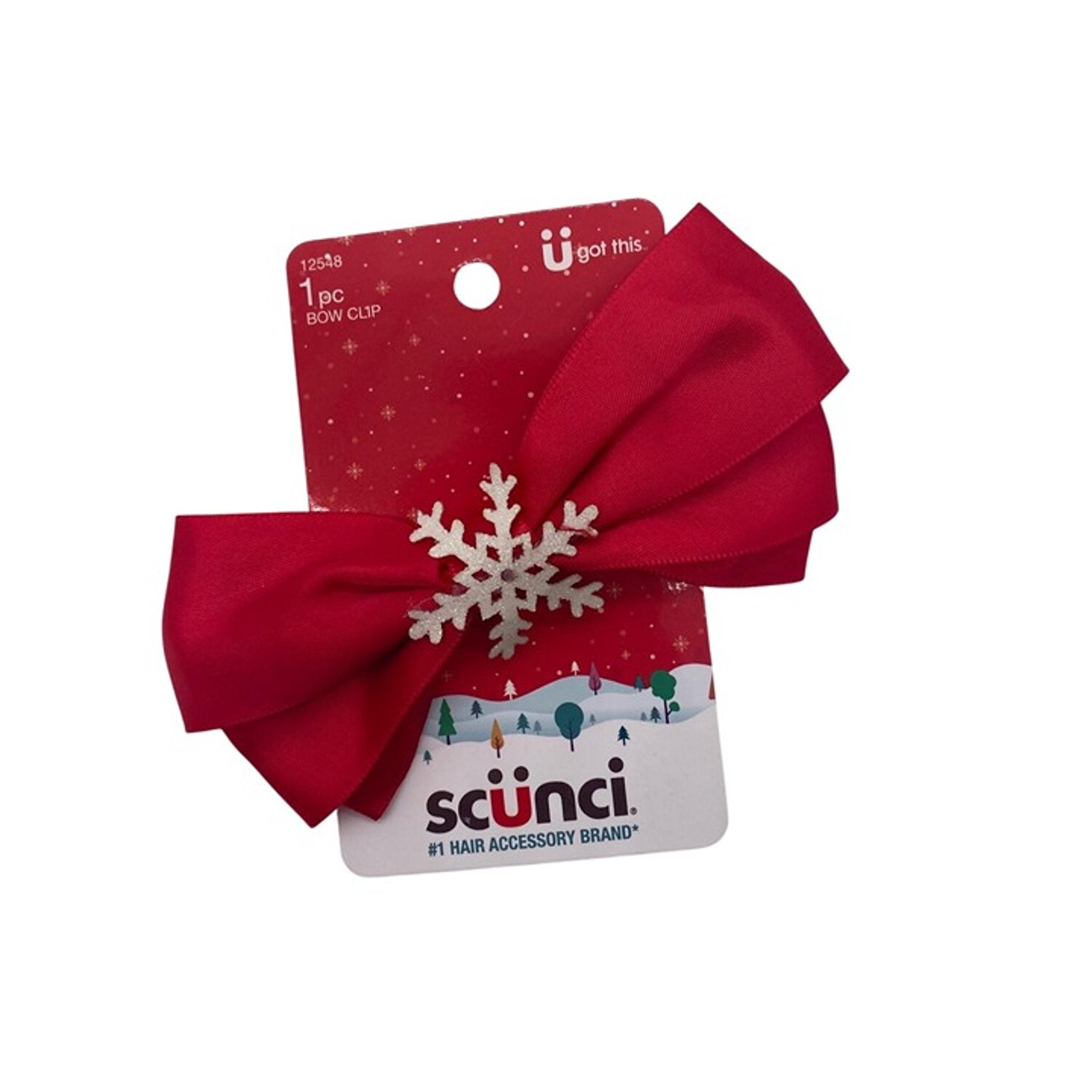 Scunci Winter Snowflake Hair Clip Red & White Bow Tie Christmas Xmas 12548